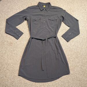 Eddie Bauer Travex Shirt Dress Womens Medium Gray Roll Long Sleeve Outdoor